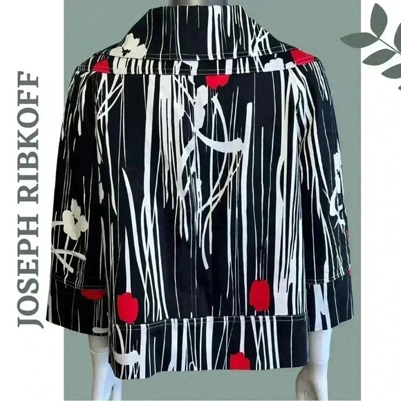 Joseph Ribkoff Lined Floral Abstract Print Button Front Black White Red Size 12 - Picture 4 of 8
